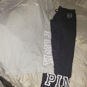 PINK Victoria's Secret Pajama Set - Light Gray and Dark Gray